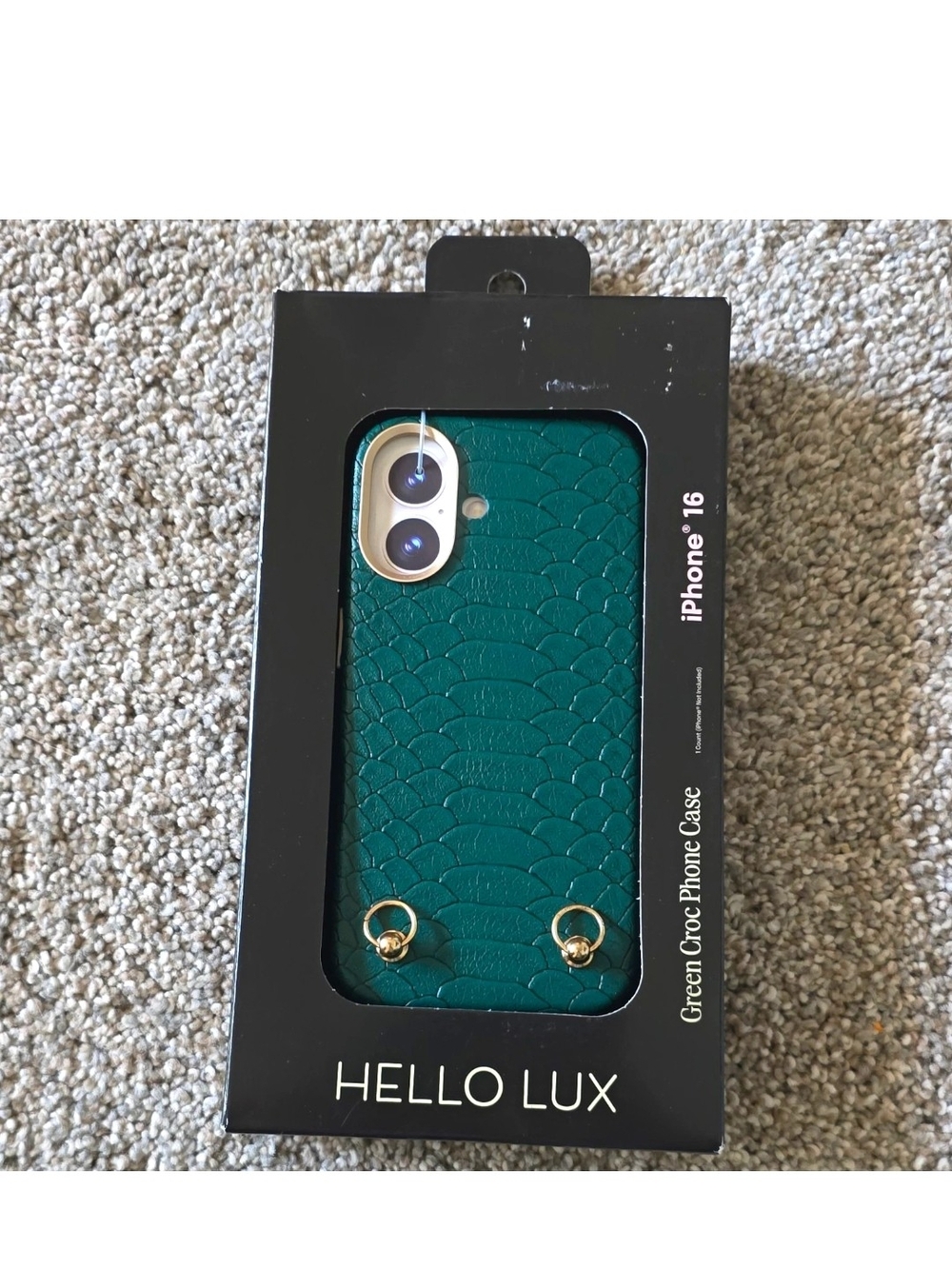 Green Croc iPhone 16 Case with Gold Ring Accents